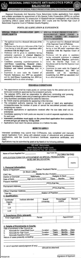 Anti Narcotics Force ANF Jobs 2026