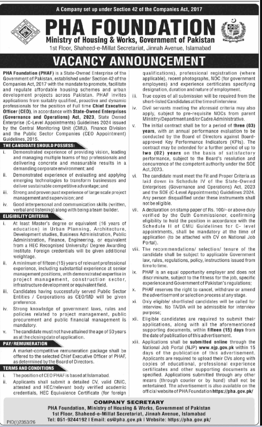 PHA Foundation Islamabad Job Notice 2026