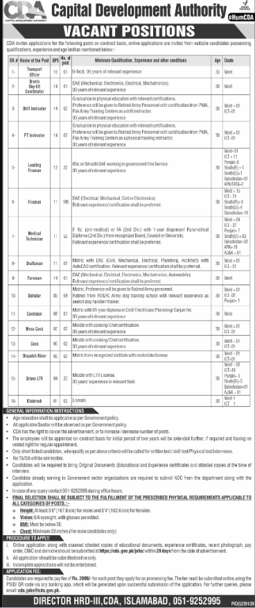 Capital Development Authority CDA Islamabad Jobs 2026